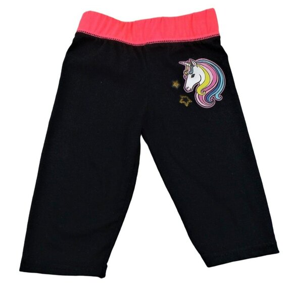 Rainbow Unicorn Angel Face Girls Black Leggings Neon Pink Waist size 2T JH1120 - Picture 1 of 3
